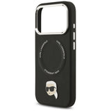 Husa pentru iPhone 17 Pro Max, Karl Lagerfeld Leather Karl Pin MagSafe (KLHMP17XPSMLRKLK), negru