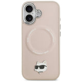 Husa pentru iPhone 17, Karl Lagerfeld Leather Choupette Pin MagSafe (KLHMP17SPSMLRCHP), roz