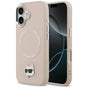 Husa pentru iPhone 17, Karl Lagerfeld Leather Choupette Pin MagSafe (KLHMP17SPSMLRCHP), roz