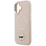 Husa pentru iPhone 17, Karl Lagerfeld Leather Choupette Pin MagSafe (KLHMP17SPSMLRCHP), roz