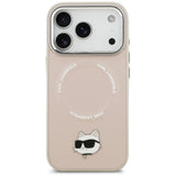 Husa pentru iPhone 17 Pro Max, Karl Lagerfeld Leather Choupette Pin MagSafe (KLHMP17XPSMLRCHP), roz