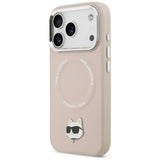 Husa pentru iPhone 17 Pro Max, Karl Lagerfeld Leather Choupette Pin MagSafe (KLHMP17XPSMLRCHP), roz
