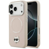 Husa pentru iPhone 17 Pro Max, Karl Lagerfeld Leather Choupette Pin MagSafe (KLHMP17XPSMLRCHP), roz