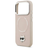 Husa pentru iPhone 17 Pro Max, Karl Lagerfeld Leather Choupette Pin MagSafe (KLHMP17XPSMLRCHP), roz