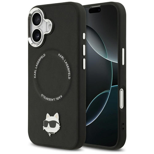Husa pentru iPhone 17, Karl Lagerfeld Leather Choupette Pin MagSafe (KLHMP17SPSMLRCHK), negru