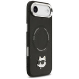 Husa pentru iPhone 17 Air, Karl Lagerfeld Leather Choupette Pin MagSafe (KLHMP17MPSMLRCHK), negru