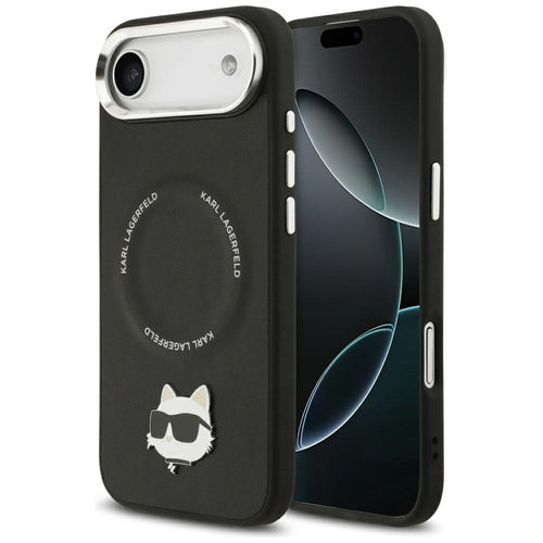 Husa pentru iPhone 17 Air, Karl Lagerfeld Leather Choupette Pin MagSafe (KLHMP17MPSMLRCHK), negru