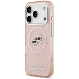 Husa pentru iPhone 17 Pro, Karl Lagerfeld IML Glitter K&C Heads Logo MagSafe (KLHMP17LHMKBKCHOP), roz