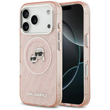 Husa pentru iPhone 17 Pro, Karl Lagerfeld IML Glitter K&C Heads Logo MagSafe (KLHMP17LHMKBKCHOP), roz