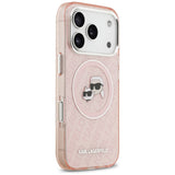 Husa pentru iPhone 17 Pro, Karl Lagerfeld IML Glitter K&C Heads Logo MagSafe (KLHMP17LHMKBKCHOP), roz