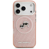 Husa pentru iPhone 17 Pro, Karl Lagerfeld IML Glitter K&C Heads Logo MagSafe (KLHMP17LHMKBKCHOP), roz