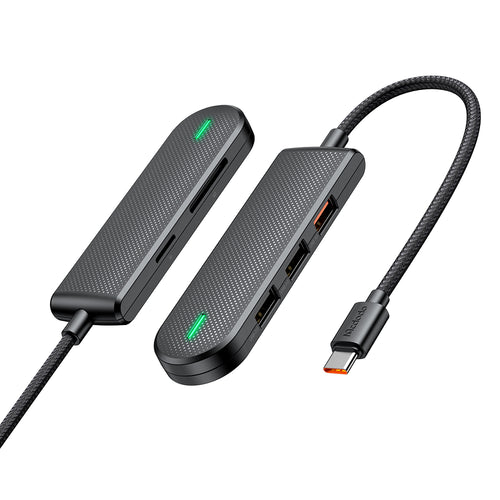 Hub USB Mcdodo Hub Star Series (HU-1430), 5in1, 2x USB2.0, USB3.0, SD/TF Card Slot, 5Gbps, ABS+Nylon, Type-C Cable, 15cm, negru