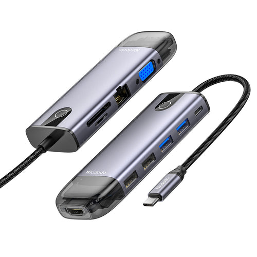 Hub USB Mcdodo Hub (HU-7420), 10in1, 2x USB2.0, 2x USB3.0, USB-C PD100W, VGA, HDMI 4K, LAN, SD/TF Slot, 5Gbps, Type-C Cable, gri