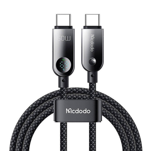 Cablu Mcdodo de date (CA-4780), Type-C to Type-C, PD60W, cu Integrat Afisaj LED, ABS + Nylon, 1.2m, negru