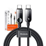 Cablu Mcdodo de date (CA-4780), Type-C to Type-C, PD60W, cu Integrat Afisaj LED, ABS + Nylon, 1.2m, negru