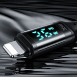 Cablu Mcdodo de date (CA-1030), Type-C to Lightning, cu Afisaj digital, Nylon Braided, Aliaj aluminiu, 36W, 1.2m, negru