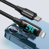 Cablu Mcdodo de date (CA-1030), Type-C to Lightning, cu Afisaj digital, Nylon Braided, Aliaj aluminiu, 36W, 1.2m, negru