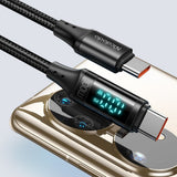 Cablu Mcdodo de date (CA-1100), Type-C to Type-C, cu Afisaj digital, Nylon Braided, Aliaj aluminiu, 100W, 1.2m, negru