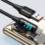 Cablu Mcdodo de date (CA-1080), USB 2.0 to Type-C, cu Afisaj digital, Nylon Braided, Aliaj aluminiu, 6A, 1.2m, negru