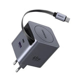 Incarcator retea UGREEN X615 (65825), USB, 2x Type-C, GaN, Incarcare rapida, 65W, cu Retractabil Cable, gri