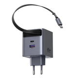 Incarcator retea UGREEN X615 (65825), USB, 2x Type-C, GaN, Incarcare rapida, 65W, cu Retractabil Cable, gri