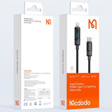 Cablu Mcdodo de date BAT Series (CA-5210), USB-C to Lightning, 36W, Afisaj digital, 1.2m, negru
