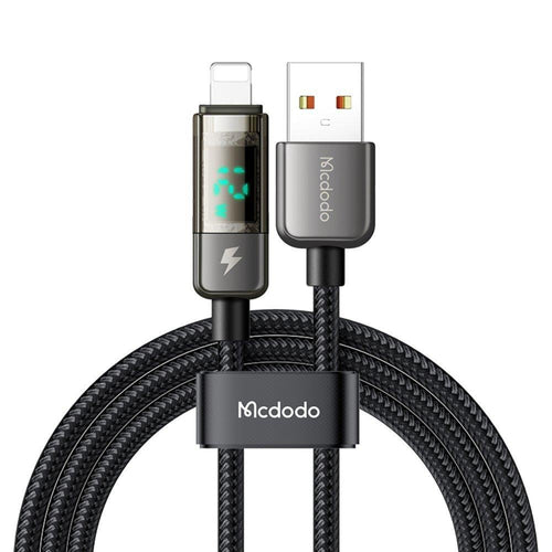 Cablu Mcdodo de date (CA-3620), USB-A to Lightning, 3A, Afisaj digital, Auto Power Off, Transparent Design, 1.2m, negru