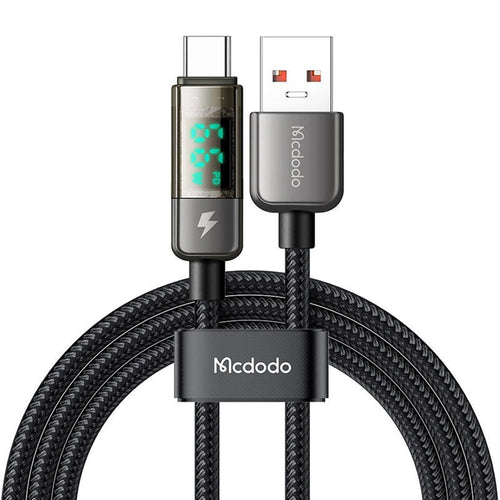 Cablu Mcdodo de date (CA-3630), Type-C to USB-A, 6A Afisaj digital, Auto Power Off, Transparent Design, 1.2m, negru