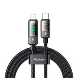 Cablu Mcdodo de date (CA-3600), Type-C to Lightning, 36W, Afisaj digital, Auto Power Off, Transparent Design, 1.2m, negru