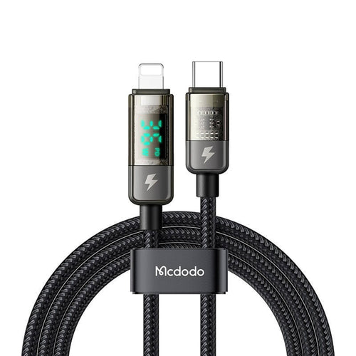 Cablu Mcdodo de date (CA-3600), Type-C to Lightning, 36W, Afisaj digital, Auto Power Off, Transparent Design, 1.2m, negru