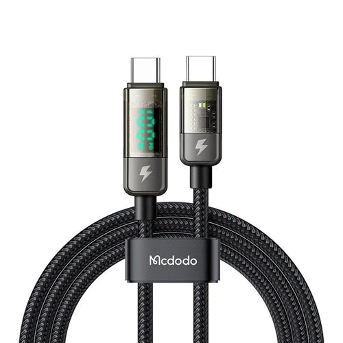 Cablu Mcdodo de date (CA-3610), Type-C to Type-C, 100W, Afisaj digital, Auto Power Off, Transparent Design, 1.2m, negru