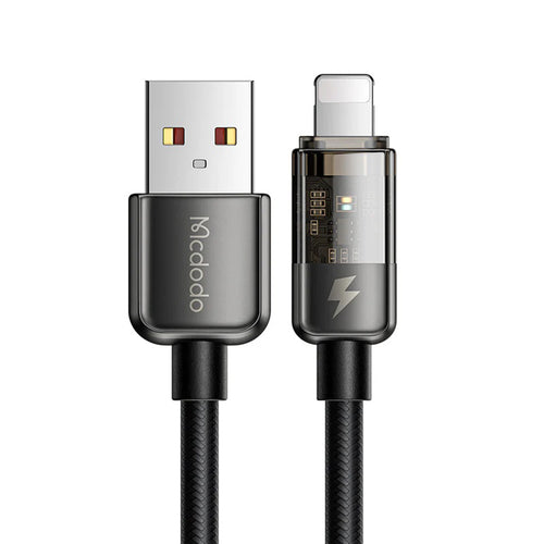 Cablu Mcdodo de date (CA-3140), USB to Lightning, 3A, Transparent Design, Auto Power Off, 1.2m, negru