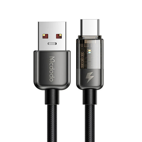 Cablu Mcdodo de date (CA-3150), USB to Type-C, 6A, Super Charge, Transparent Design, Auto Power Off, 1.2m, negru