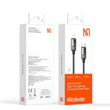 Cablu Mcdodo de date (CA-3160), Type-C to Lightning, 36W, Transparent Design, Auto Power Off, 1.2m, negru