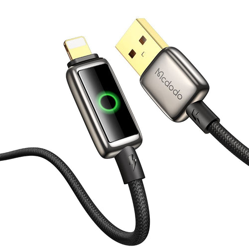 Cablu Mcdodo de date (CA-6590), cu Breathing Light Afisaj LED, USB-A to Lightning, Auto Power Off, 3A, 1.2m, negru