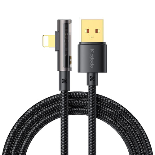 Cablu Mcdodo de date (CA-3510), USB-A to Lightning, 90 Degree Design, 3A, Transparent Design, 1.2m, negru