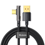 Cablu Mcdodo de date (CA-3380), USB-C to USB-A, 90 Degree Design, 6A, Transparent Design, 1.2m, negru