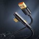 Cablu Mcdodo de date (CA-3380), USB-C to USB-A, 90 Degree Design, 6A, Transparent Design, 1.2m, negru