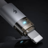 Cablu Mcdodo de date (CA-6912), cu Charging Light, USB-A to Lightning, Transparent Cable, 3A, 1.2m, alb