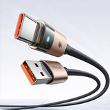Cablu Mcdodo de date (CA-6891), cu Charging Light, USB-C to USB-A, Transparent Cable, 6A, 1.2m, auriu