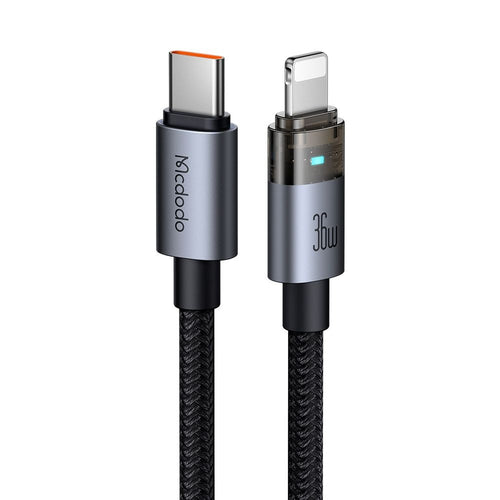Cablu Mcdodo de date (CA-6940), cu Charging Light, USB-C to Lightning, Transparent Design, 36W, 1.2m, negru