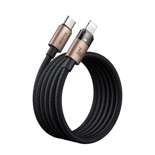 Cablu Mcdodo de date (CA-6941), cu Charging Light, USB-C to Lightning, Transparent Cable, 36W, 1.2m, auriu