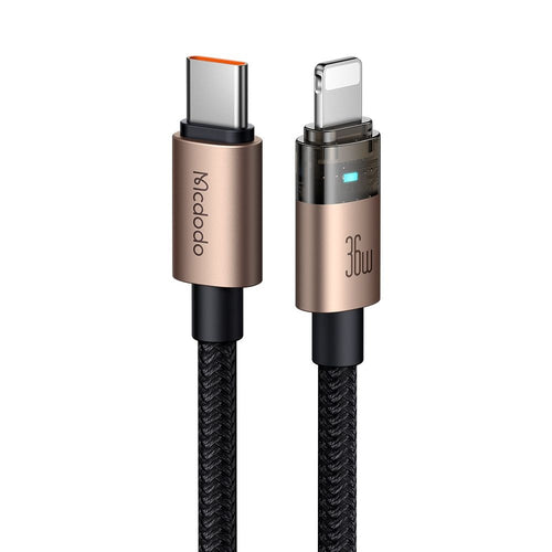 Cablu Mcdodo de date (CA-6941), cu Charging Light, USB-C to Lightning, Transparent Cable, 36W, 1.2m, auriu
