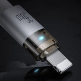 Cablu Mcdodo de date (CA-6942), cu Charging Light, USB-C to Lightning, Transparent Cable, 36W, 1.2m, alb