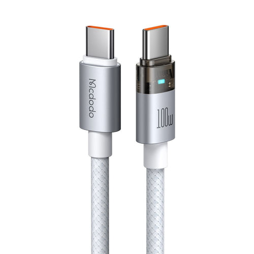 Cablu Mcdodo de date (CA-5582), cu Charging Light, USB-C to USB-C, Transparent Design, 100W, 5A, 1.2m, alb