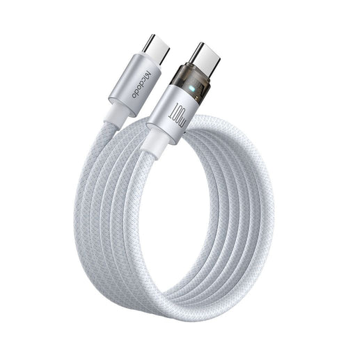 Cablu Mcdodo de date (CA-5582), cu Charging Light, USB-C to USB-C, Transparent Design, 100W, 5A, 1.2m, alb
