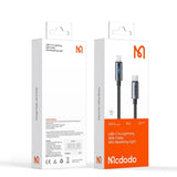 Cablu Mcdodo de date (CA-5710), cu Breathing Light, USB-C to Lightning, 36W, 3A, 1.2m, negru
