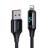 Cablu Mcdodo de date (CA-1060), USB 2.0 to Lightning, cu Afisaj digital, Nylon Braided, Aliaj aluminiu, 3A, 1.2m, negru