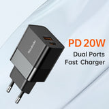 Incarcator retea Mcdodo Hydrogen Series (CH-1951), Dual Port, 20W, Incarcare rapidar, Fireproof PC, negru