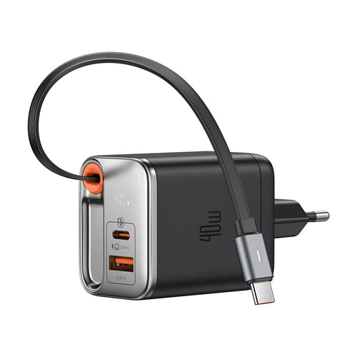 Incarcator retea Mcdodo FreeGo Series (CH-4281), Integrat USB-C Retractabil Cable, USB-A/C, 40W, Afisaj digital, 65cm, negru